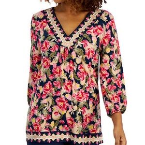 JM Collection Pink and Cream Floral Tunic